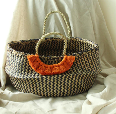 Borneo Extra Wide Zig-zag Belly basket - with Pumpkin Orange Tassels ?id=3976800206882