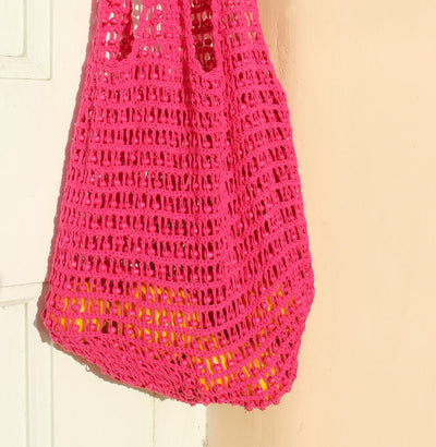 Vegan Bag - Kama Wooden Beads Crochet Bag in Dragon Fruit Pink