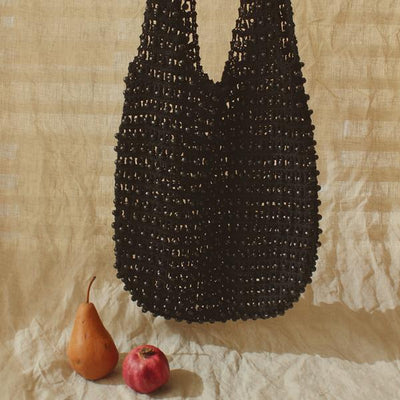 Karma Wooden Beads Crochet Bag in Black