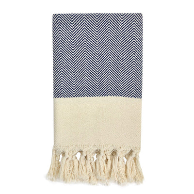 navy blue herringbone hand towel