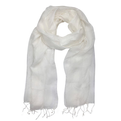 white handloom silk scarf